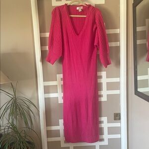Rachel Parcell Vibrant Pink Long Sleeve Sweater Dress